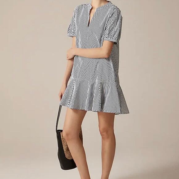 J Crew Women's Delilah Pinstripe Cotton Poplin Dress Large Navy White - Picture 1 of 16